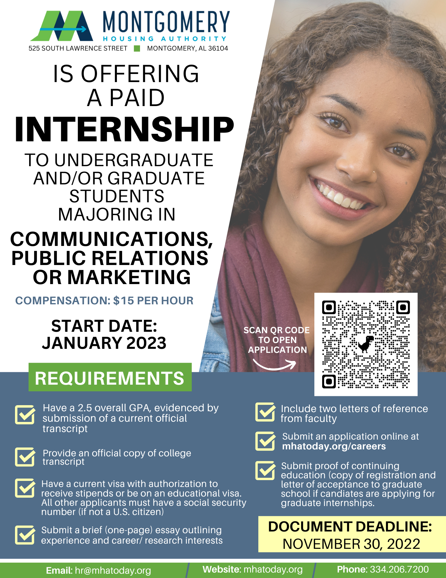 MHA INTERN OPPORTUNITY 2023 Montgomery Housing Authority